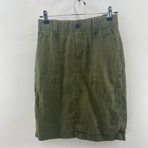 J.Crew 100% Linen Cargo Pencil Skirt Army Green Safari Size 00
